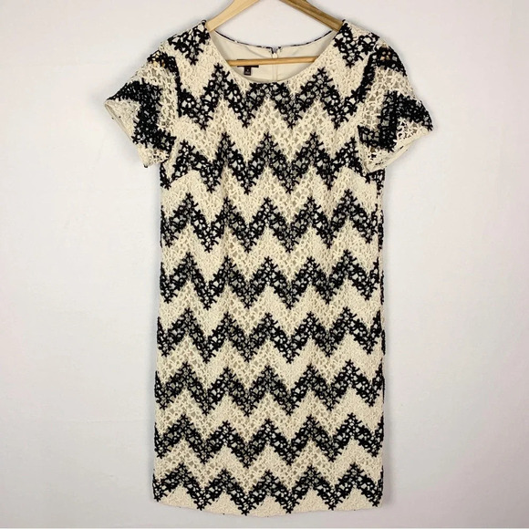 Talbots Black White Lace Overlay Chevron Shift Dress - Picture 1 of 6